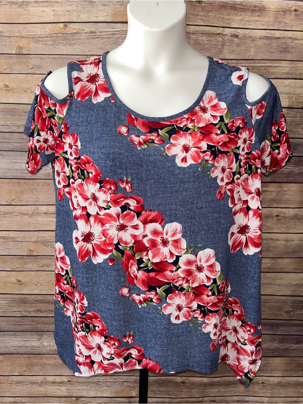 Sami & Jo Blue Cold-Shoulder Top - Size XL